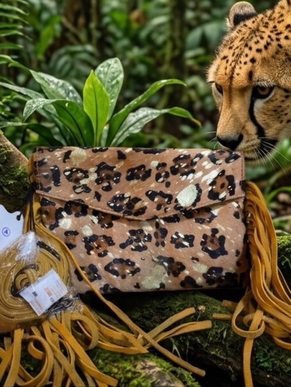 American Darling Genuine Leather Fringe Leopard Print Convertible Crossbody NWT